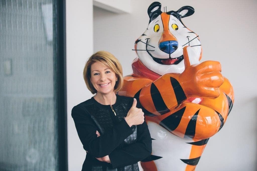 Wendy Davidson with Tony the Tiger at Kellogg